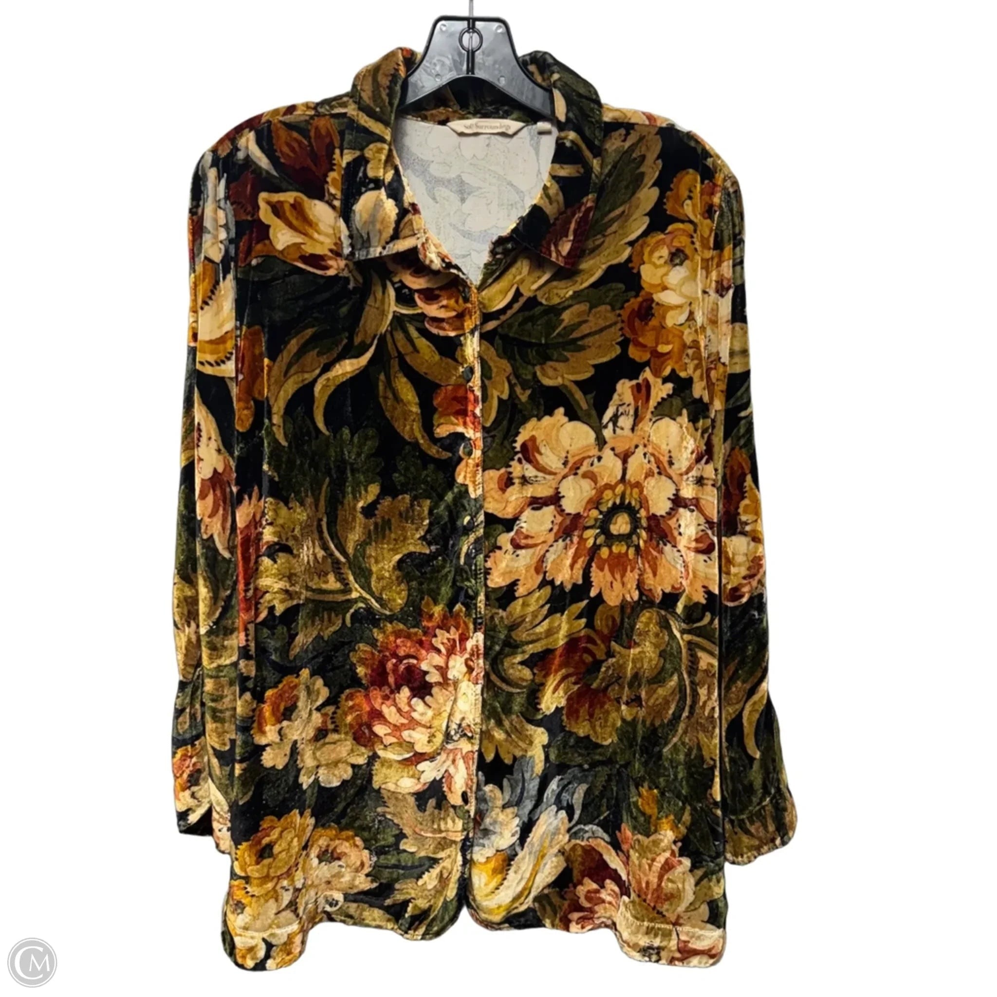Velvet Top Long Sleeve By Soft Surroundings In Floral Print, Size: L