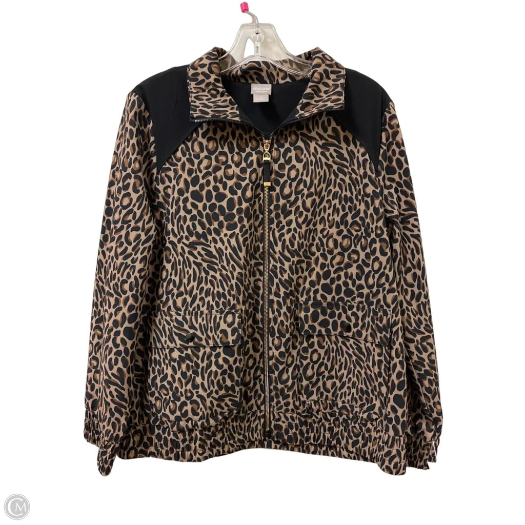 Athletic Jacket By Chicos In Animal Print, Size: L