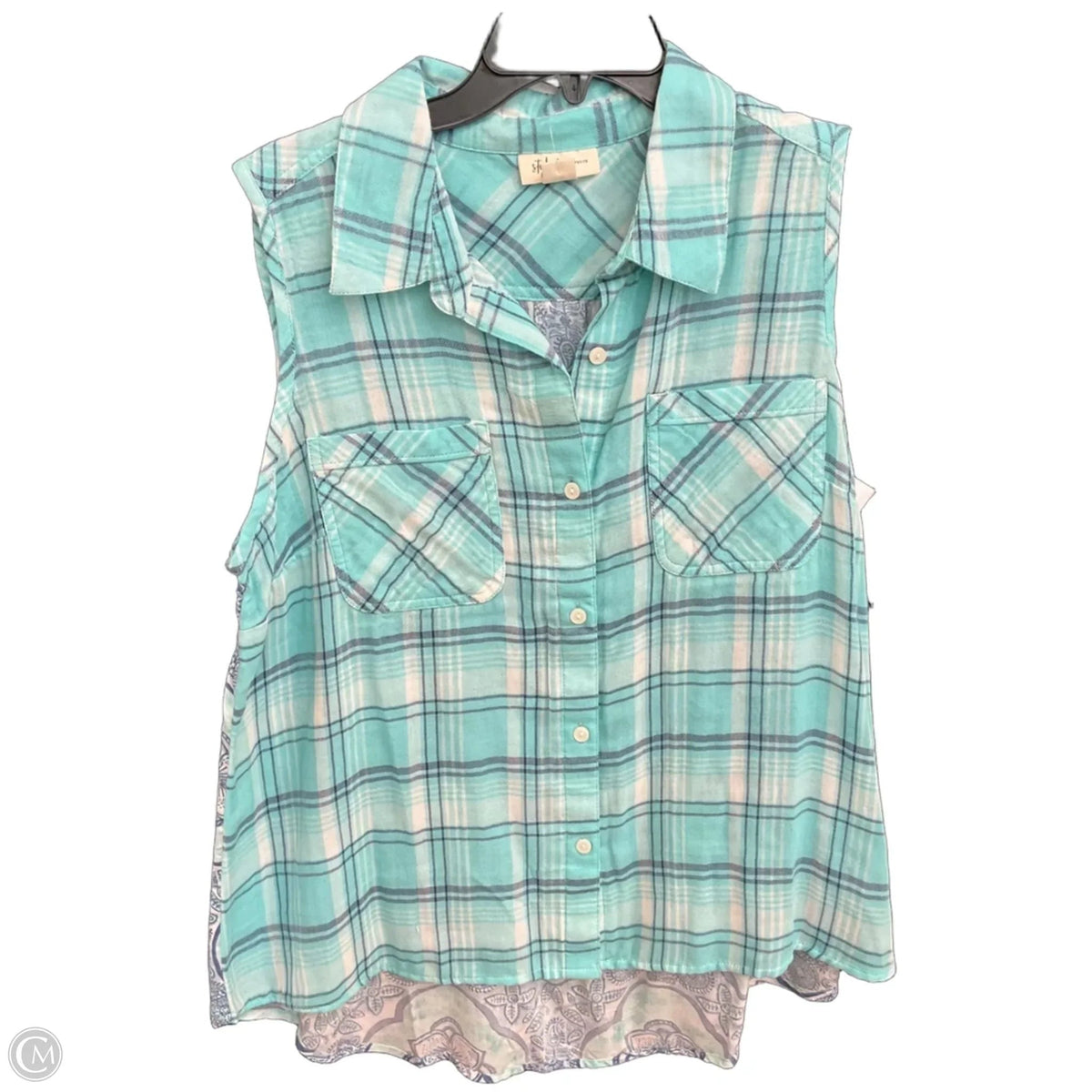 Blouse Sleeveless By Style And Company In Plaid Pattern, Size: Xlp