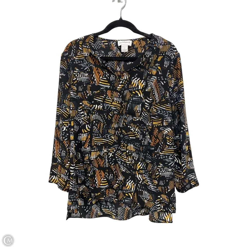 Top Long Sleeve By Peck And Peck In Black & Orange, Size: L
