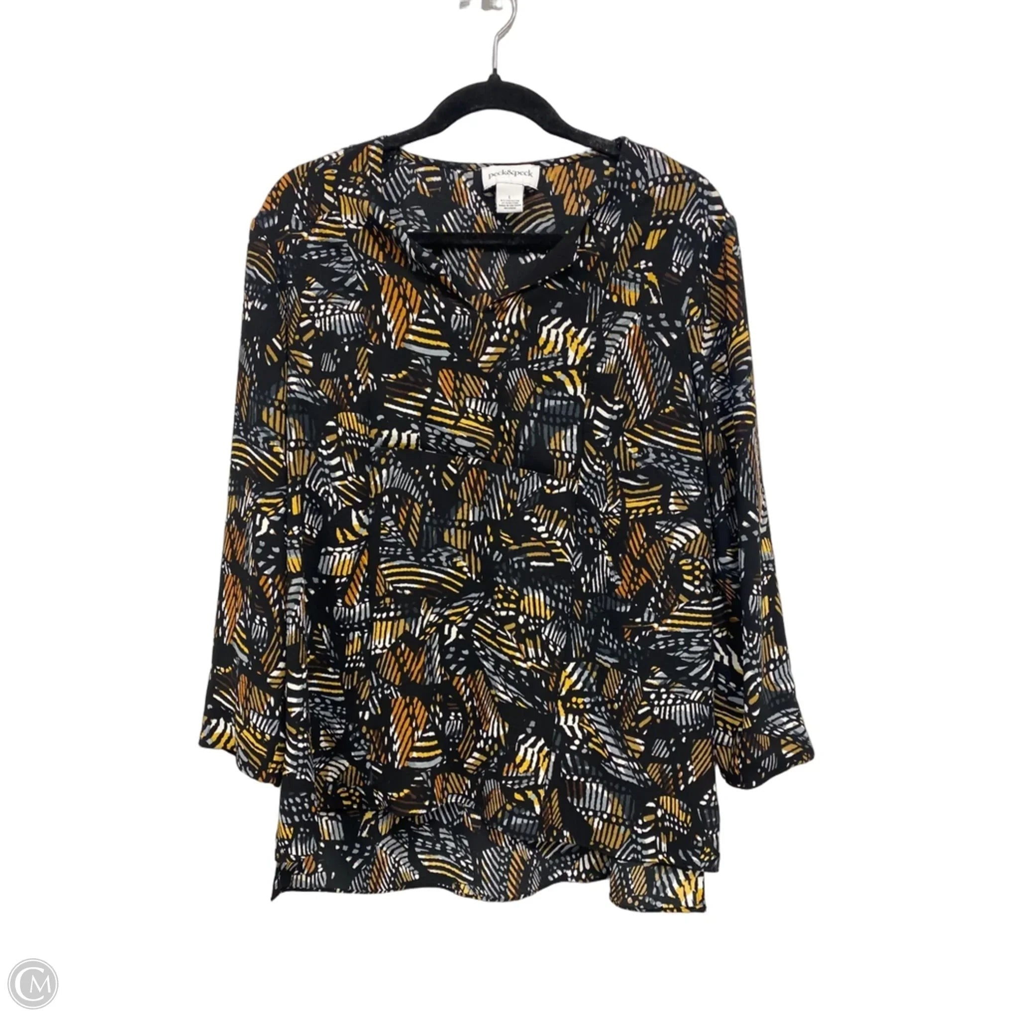 Top Long Sleeve By Peck And Peck In Black & Orange, Size: L