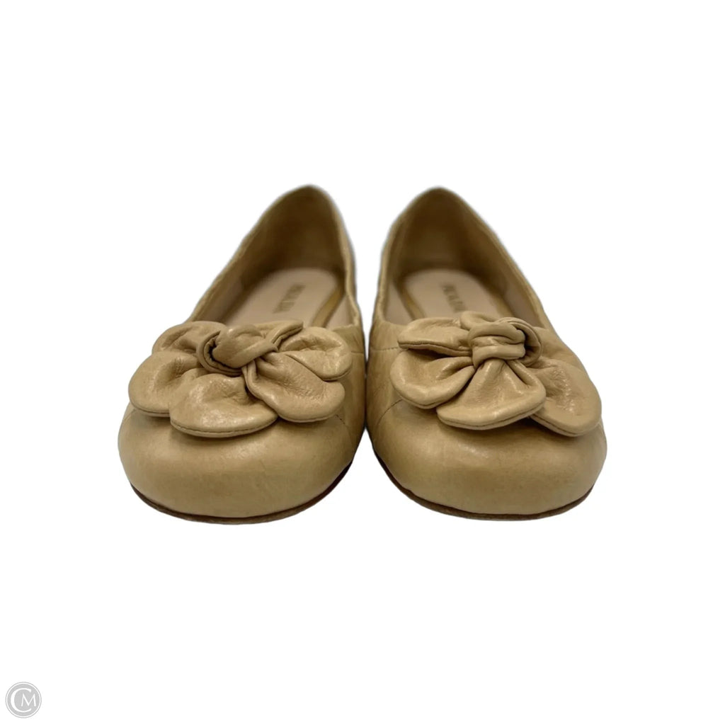 Prada Flower Rosette Luxury Ballet Shoes In Tan, Size: 8.5