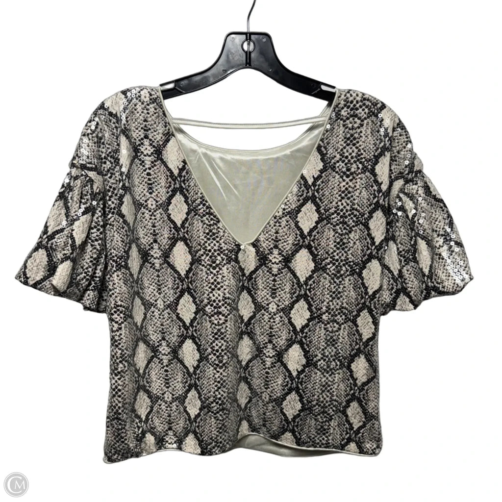 Low Back Sequin Top Short Sleeve By Fate In Snakeskin Print, Size: S