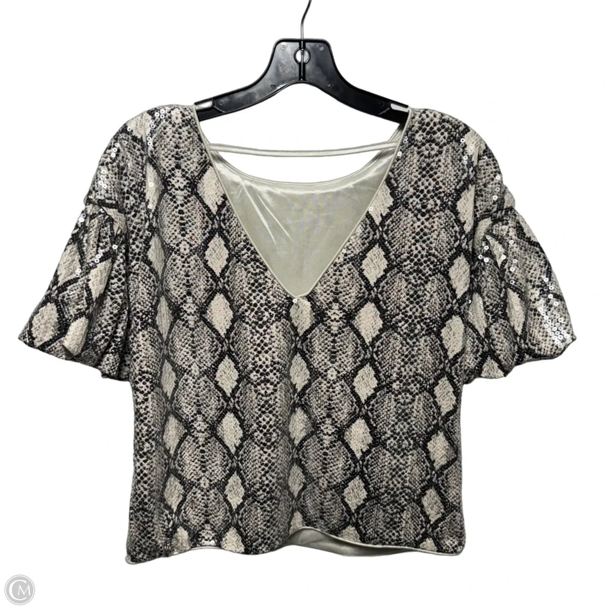 Low Back Sequin Top Short Sleeve By Fate In Snakeskin Print, Size: S