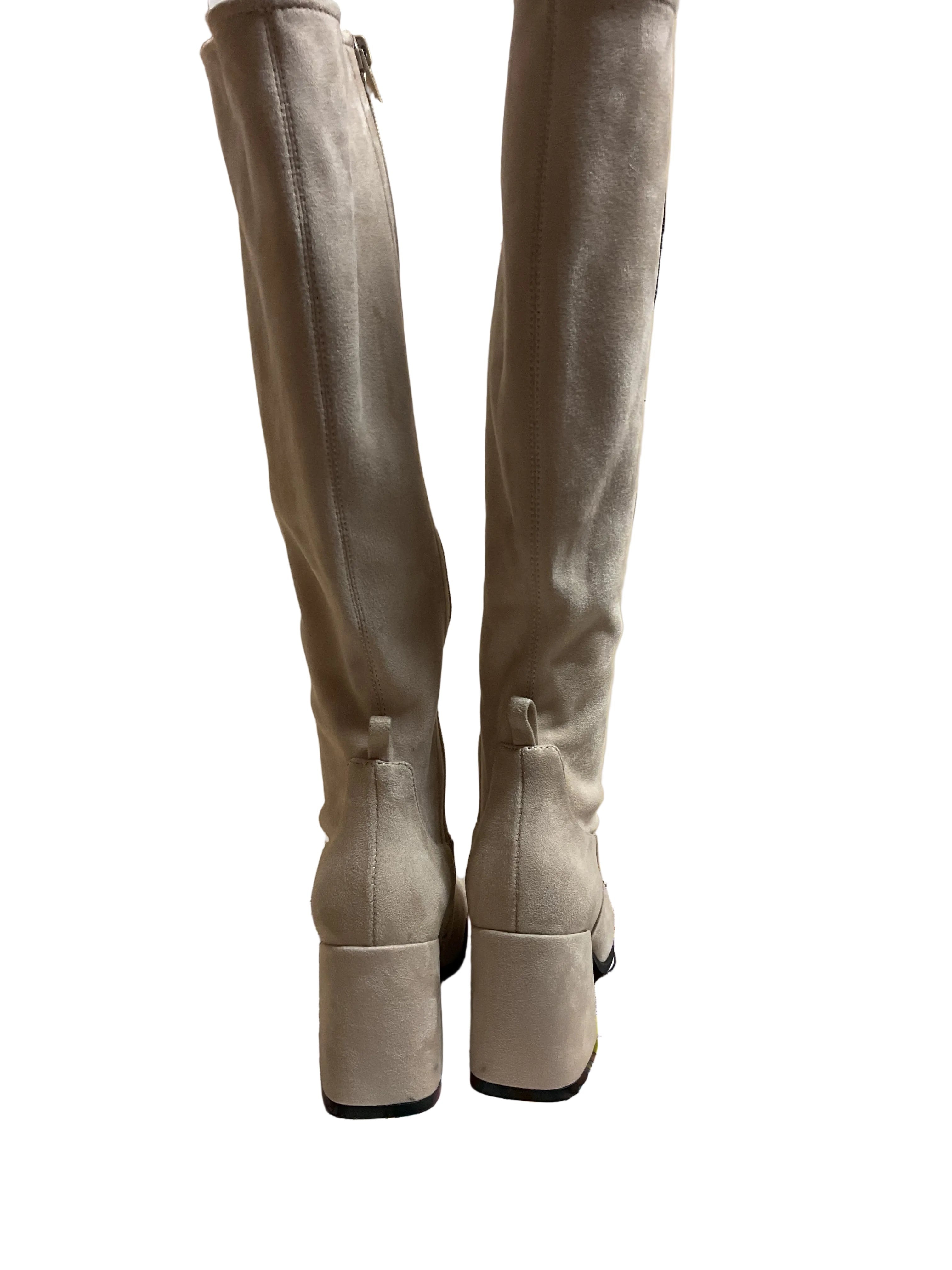 Boots Knee Heels By Jeffrey Campbell In Cream, Size:7