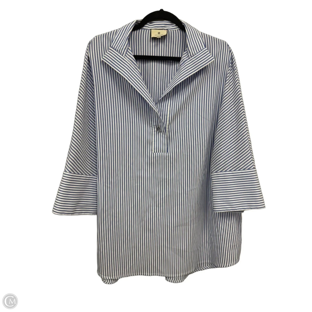 Top 3/4 Sleeve Designer By Tuckernuck In Blue & White, Size: L