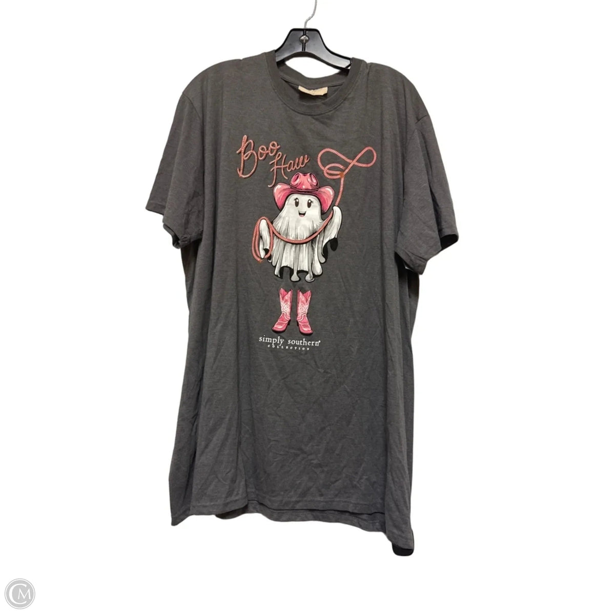 Top Short Sleeve Basic By Simply Southern In Grey & Pink, Size: Xxl
