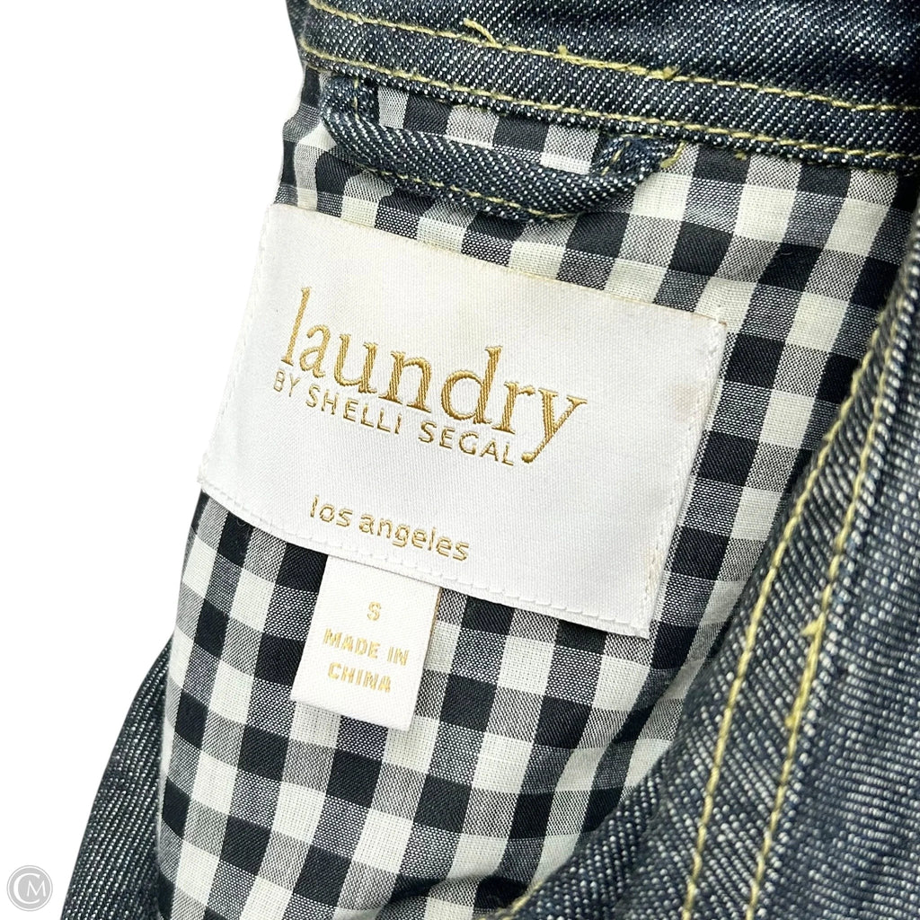 Coat Trench Coat By Laundry In Blue Denim, Size: S