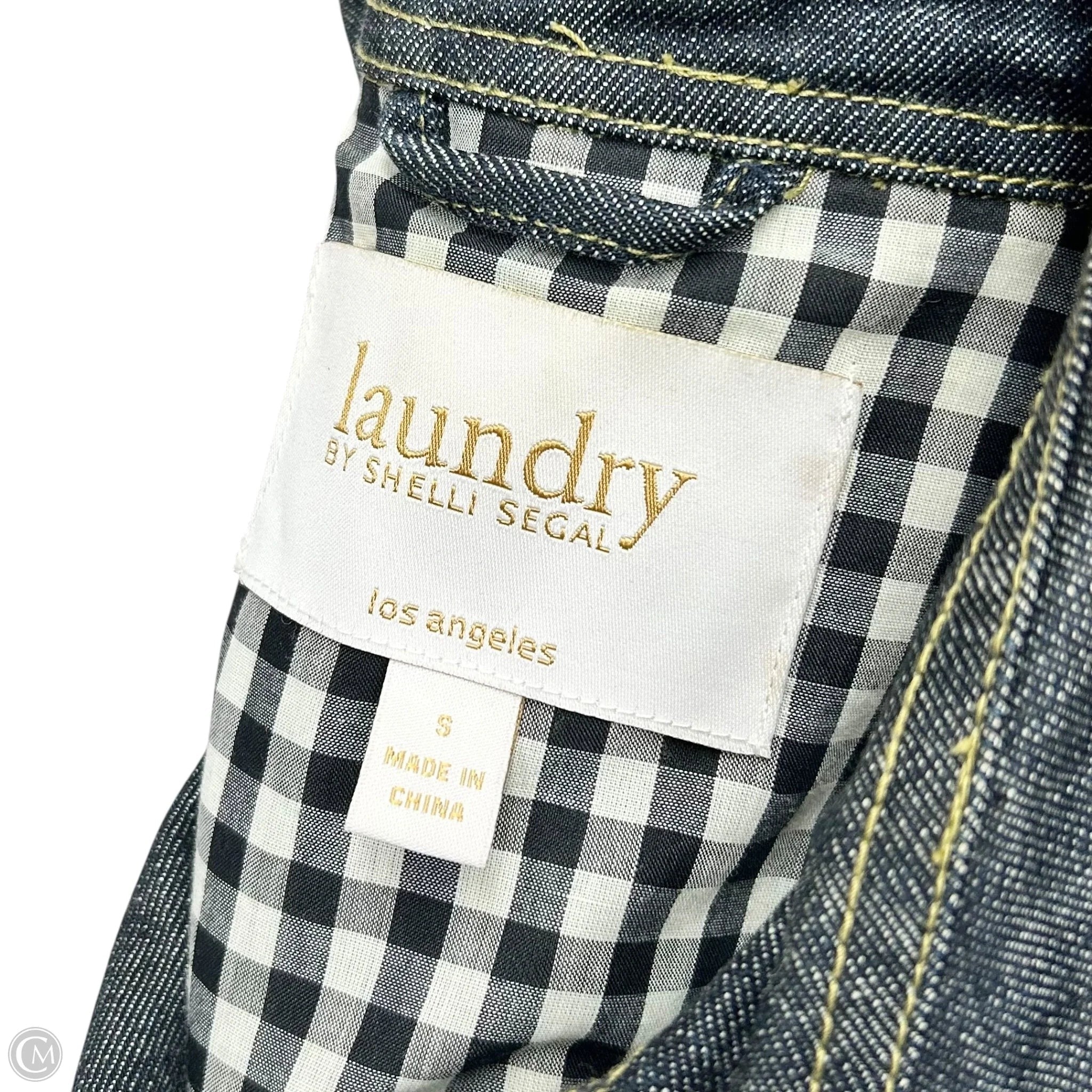 Coat Trench Coat By Laundry In Blue Denim, Size: S