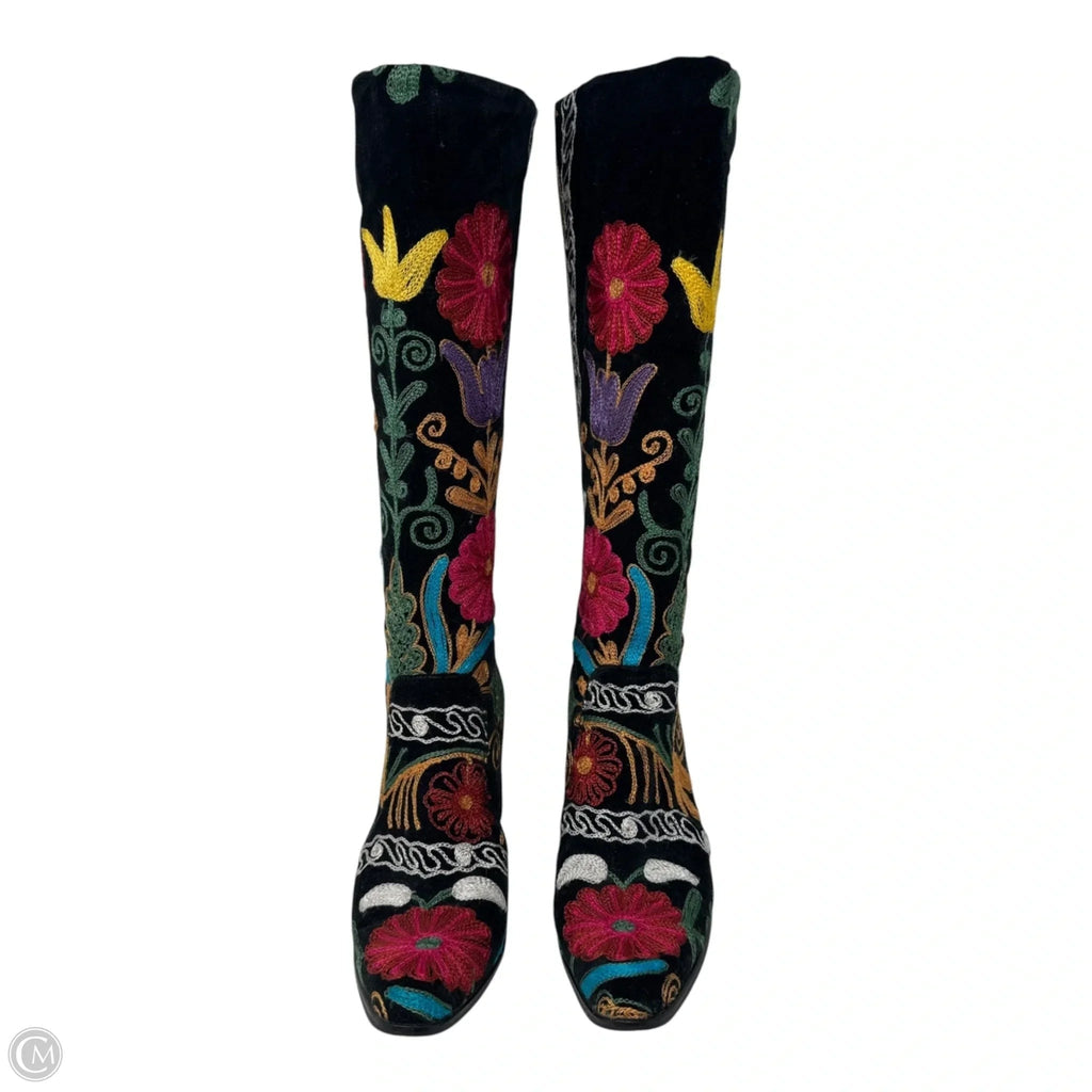Velvet Embroidered Boots Knee Heels Unbranded In Floral Print, Size: 39