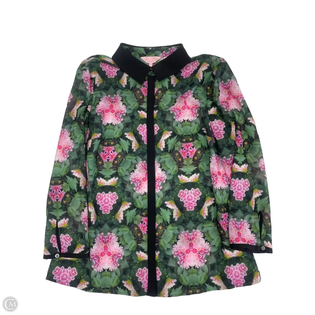 Blouse Long Sleeve By Ted Baker In Green & Pink, Size: S