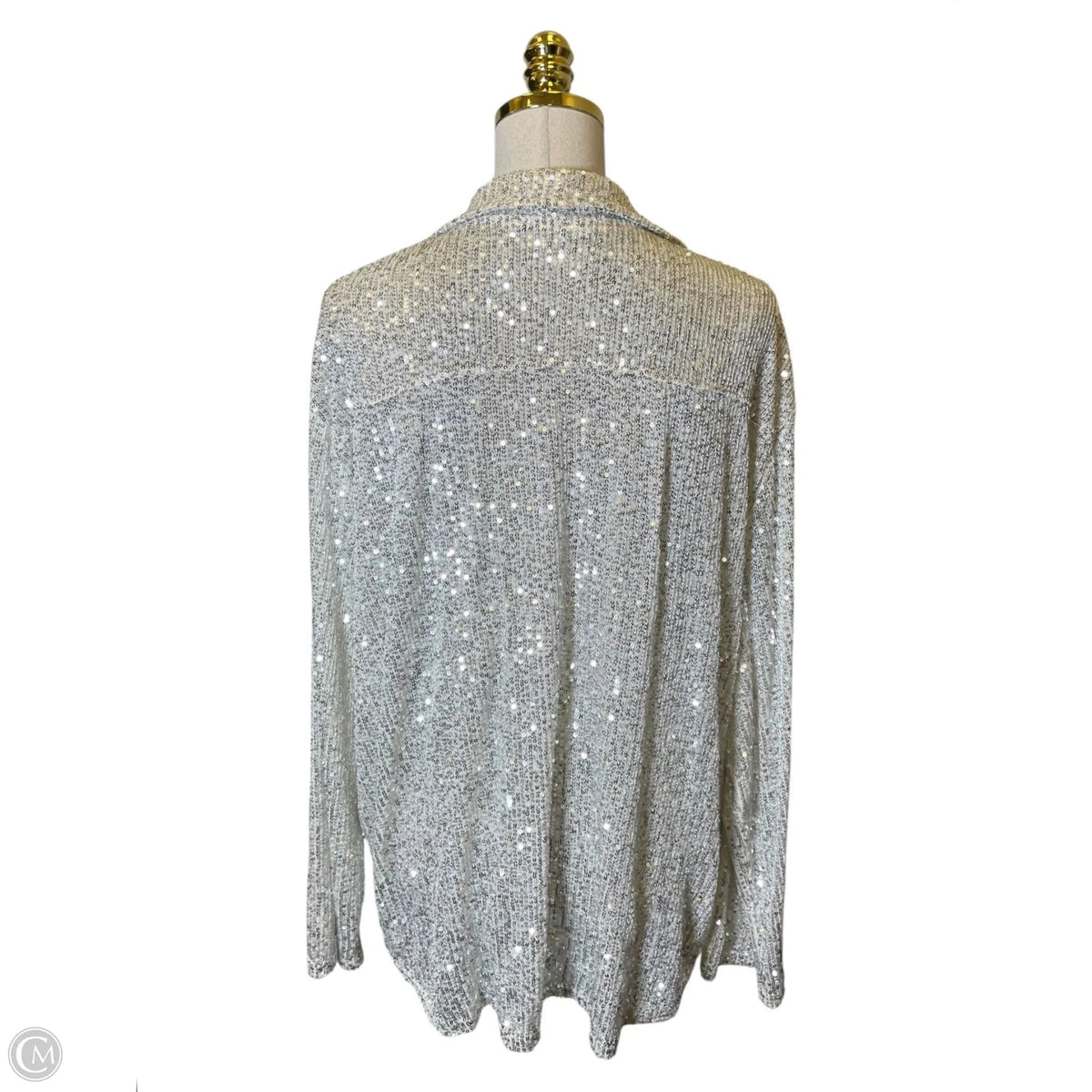 Top Long Sleeve By Pol In Silver & Tan, Size: L
