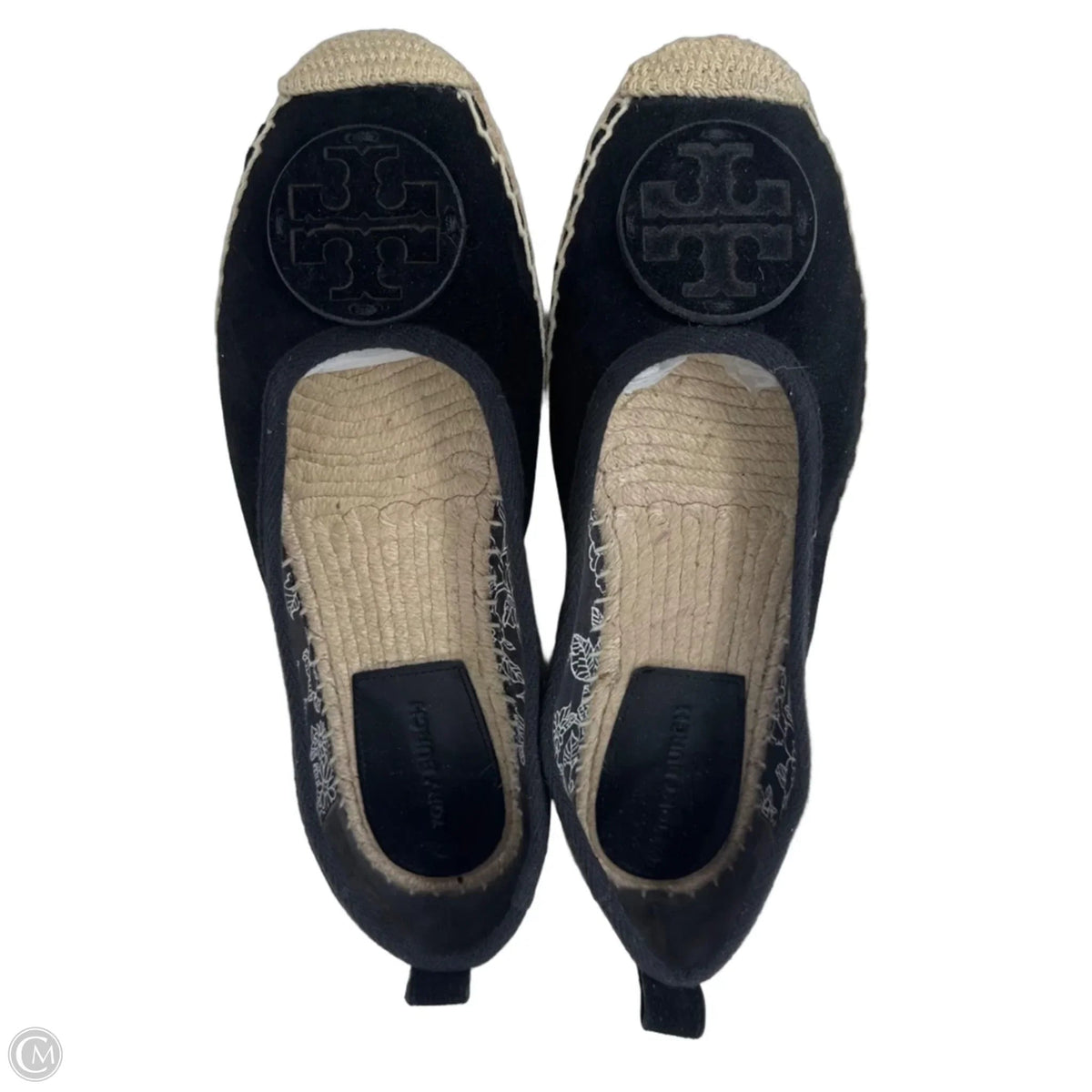 Minnie Ballet Espadrilles Designer By Tory Burch In Black & Cream, Size: 9