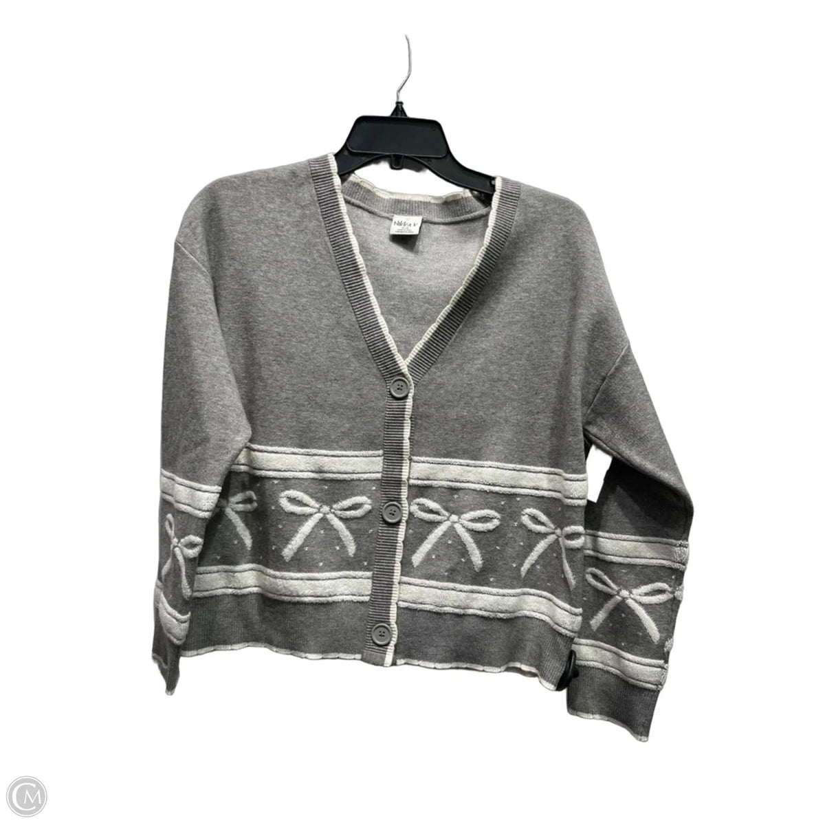 Sweater Cardigan By NIKKA K In Grey & White, Size: M
