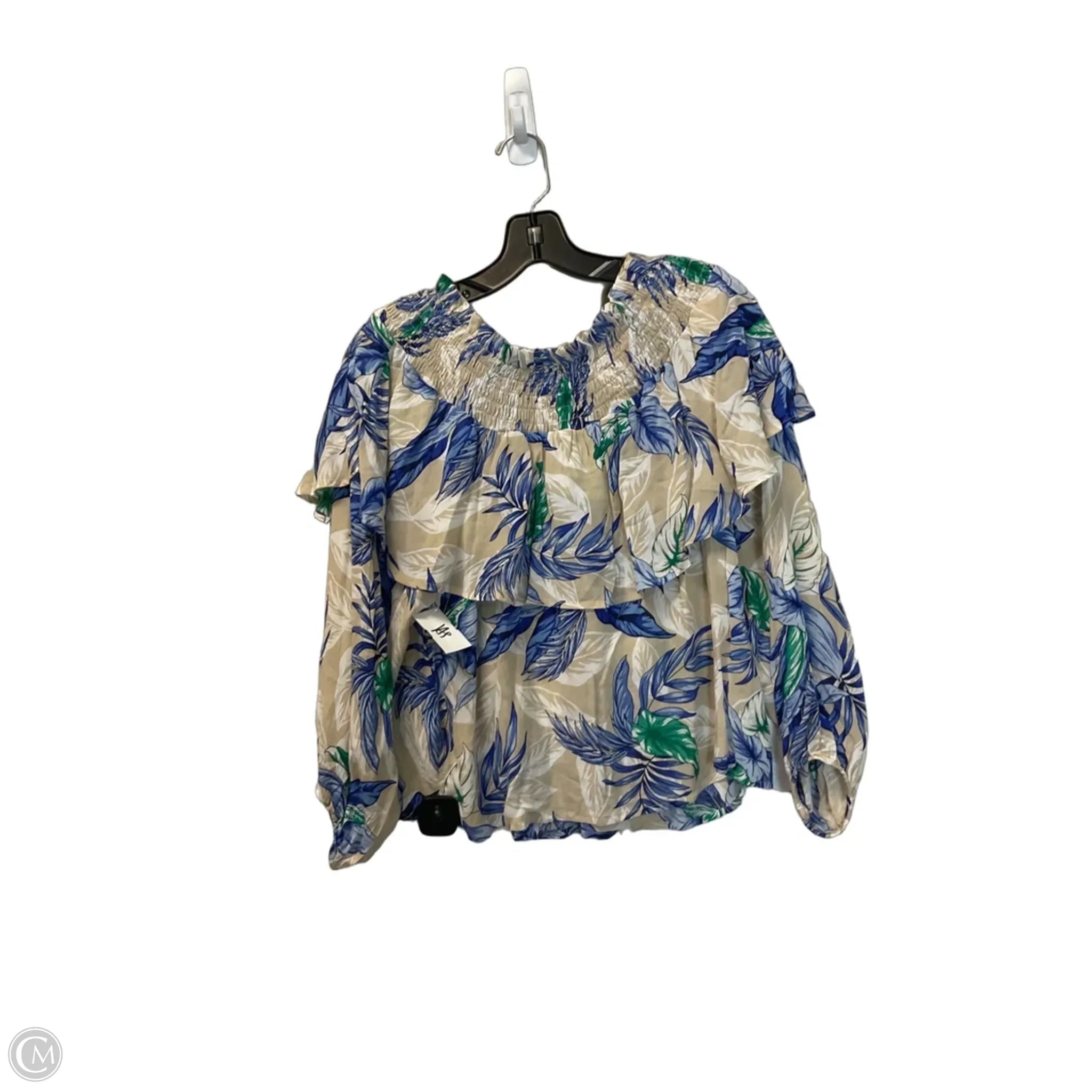Top 3/4 Sleeve By Cupio In Blue & Cream, Size: S