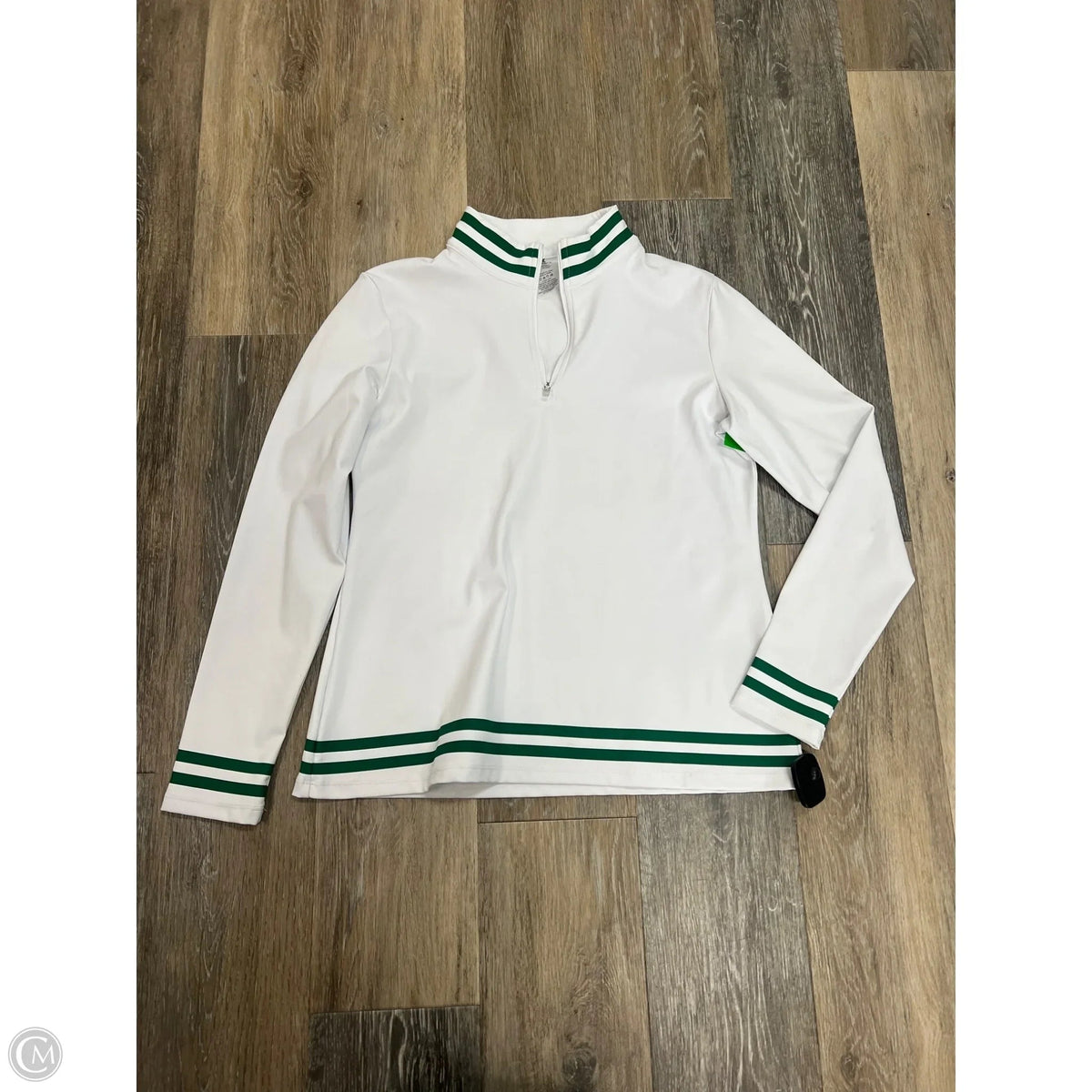 Athletic Top Long Sleeve Collar By Kyodan In Green & White, Size: M