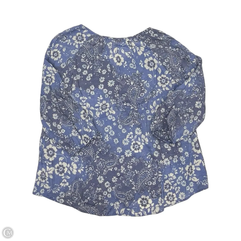 Blouse 3/4 Sleeve By Como Vintage In Blue & White, Size: Xl