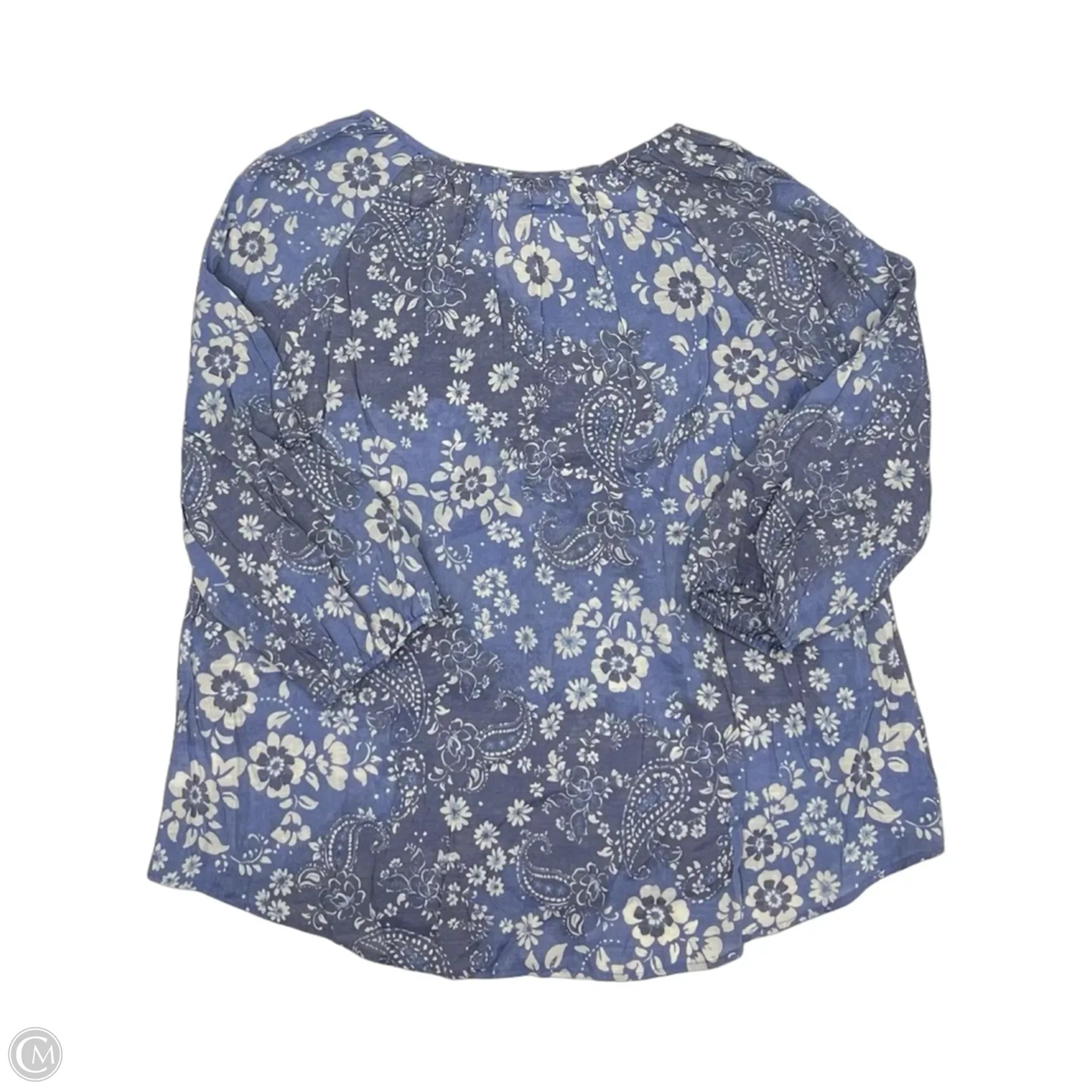 Blouse 3/4 Sleeve By Como Vintage In Blue & White, Size: Xl