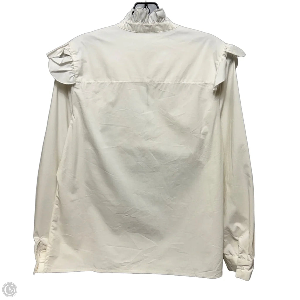 Ruffle Zip Top Long Sleeve By Moelleux In Cream, Size: M