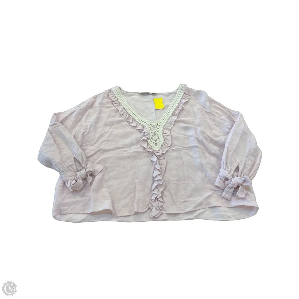 Top Long Sleeve By Zara Basic In Cream & Purple, Size: M
