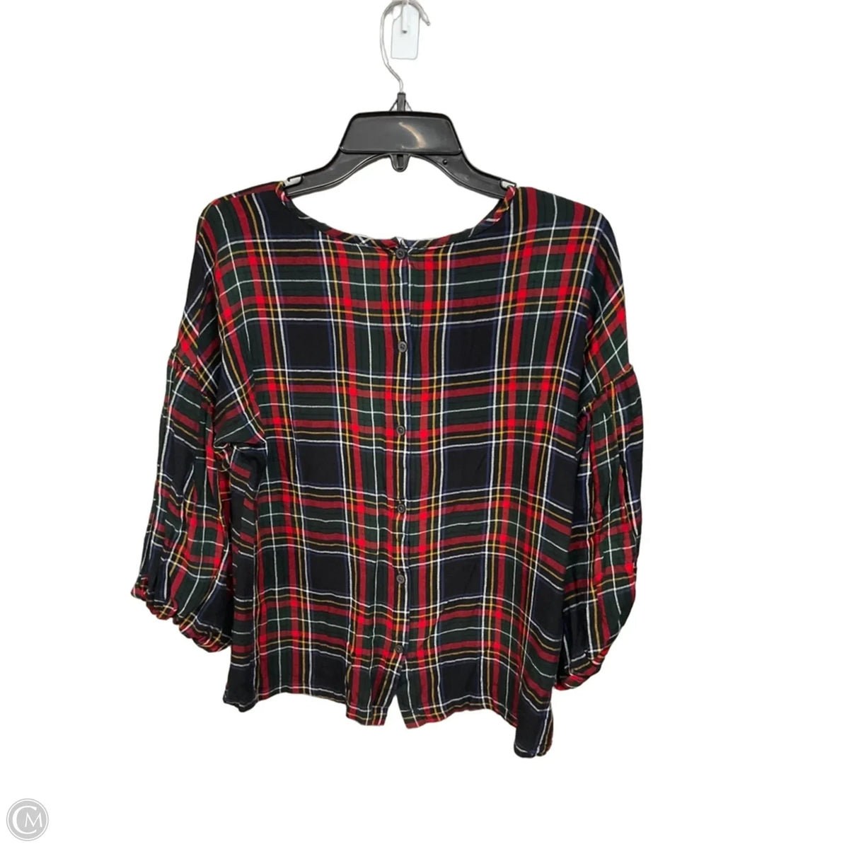 Top 3/4 Sleeve By Loft In Plaid Pattern, Size: Xs
