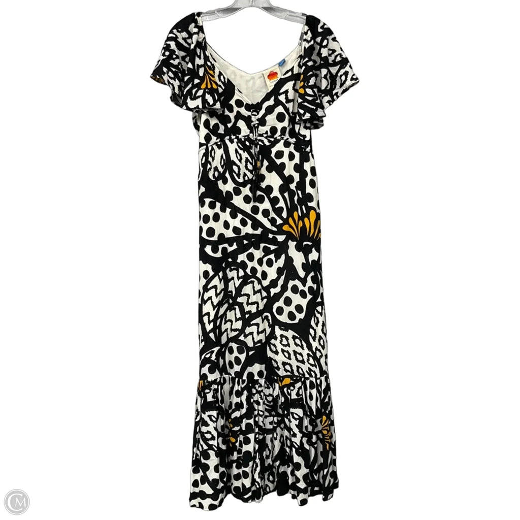 Fluttered-Sleeve Maxi Dress By Farm Rio In Black & Cream, Size: Xs