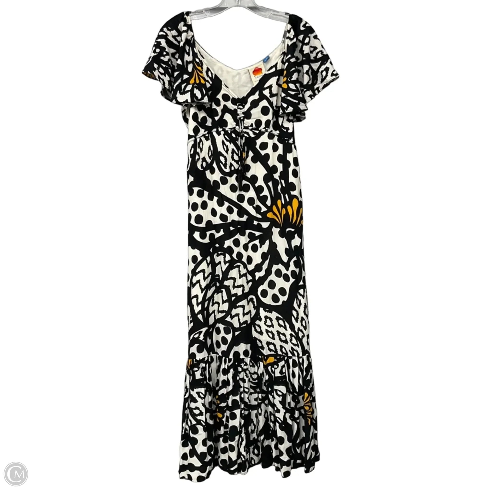 Fluttered-Sleeve Maxi Dress By Farm Rio In Black & Cream, Size: Xs