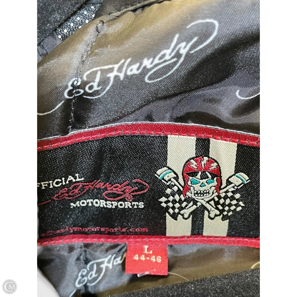 Jacket Leather By Ed Hardy In Black, Size: L