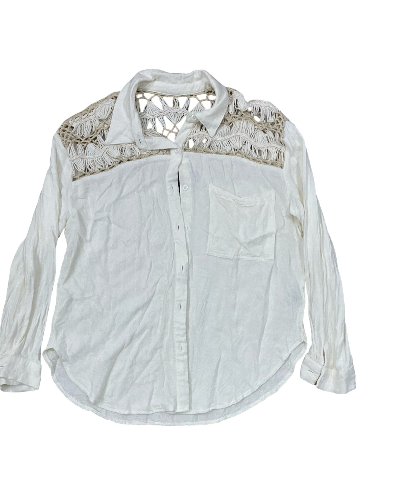 Blouse Ls By Rock & Roll In Cream, Size:L