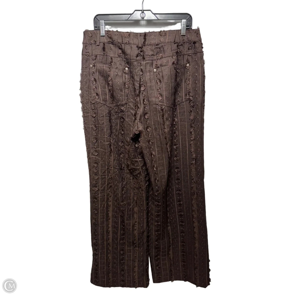 Embroidered Wide Leg Pants By Line & Dot In Brown, Size: Xl