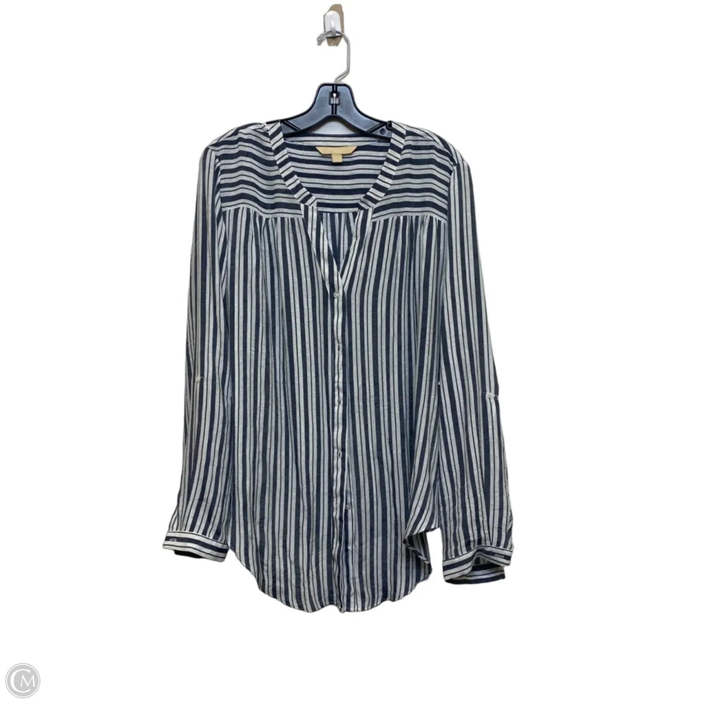 Top Long Sleeve By Hope & Harlow In Blue & White, Size: Xl
