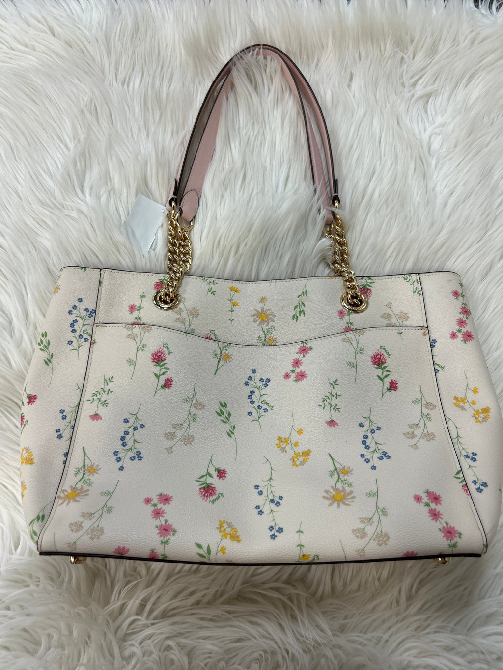 Handbag Designer By Coach In Cream & Pink, Size:Large