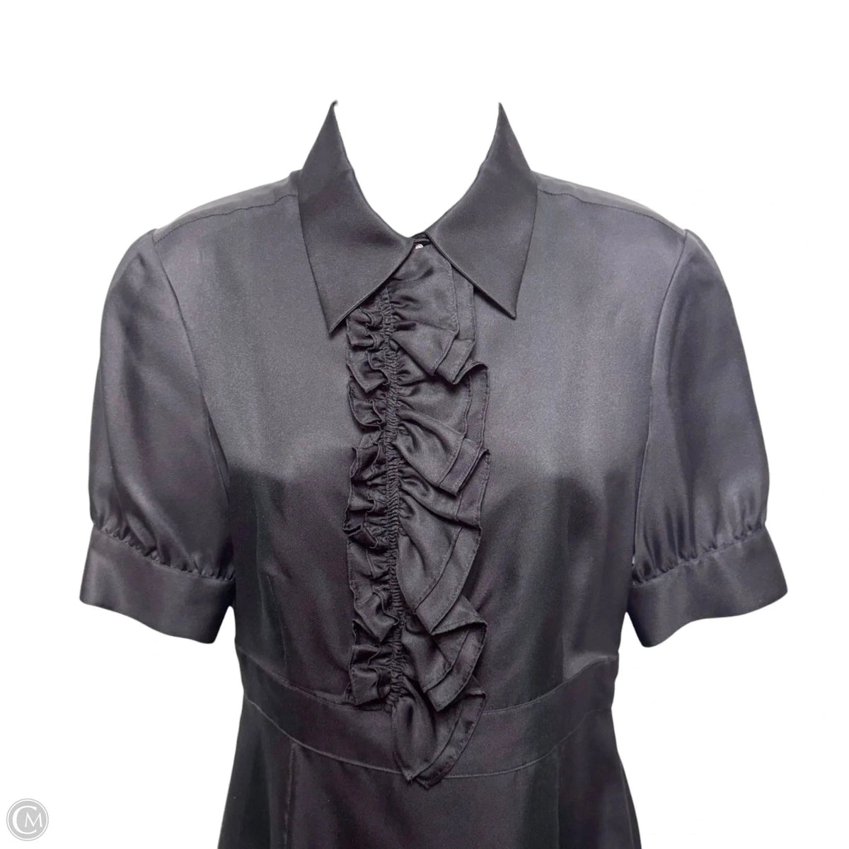 Ruffle Front Silk Dress Designer By Tory Burch In Black, Size: 4