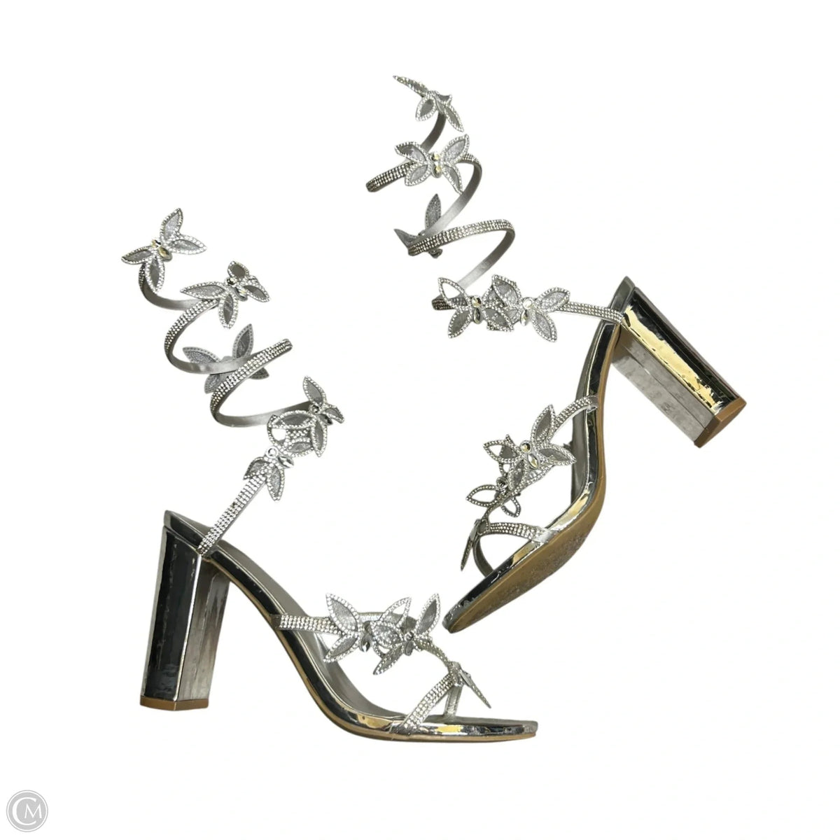 Sandals Heels Block By Wild Diva In Silver, Size: 10