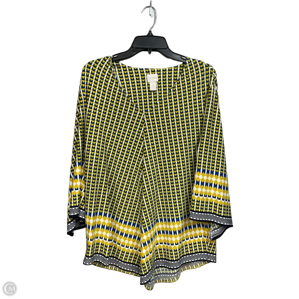 Top 3/4 Sleeve By Chicos In Blue & Yellow, Size: L