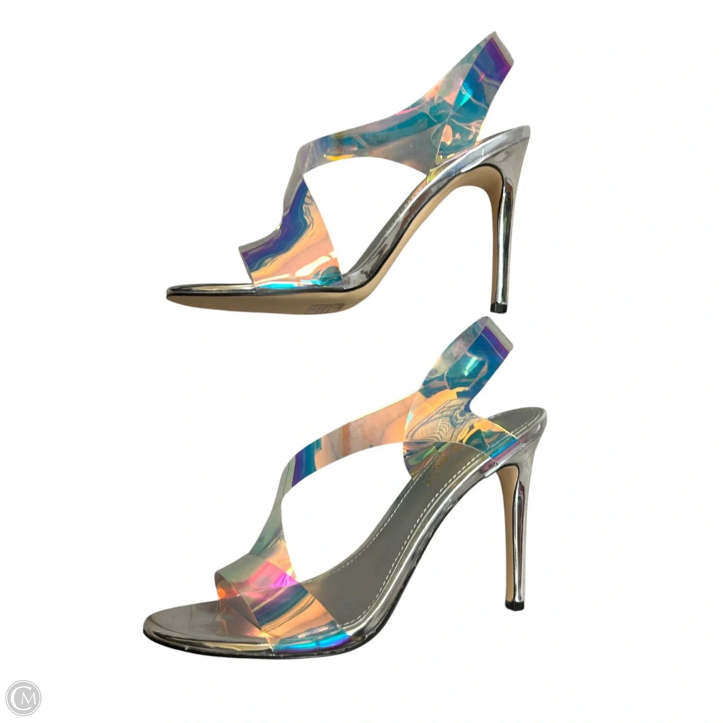 Sandals Heels Stiletto By Nine West In Silver, Size: 7