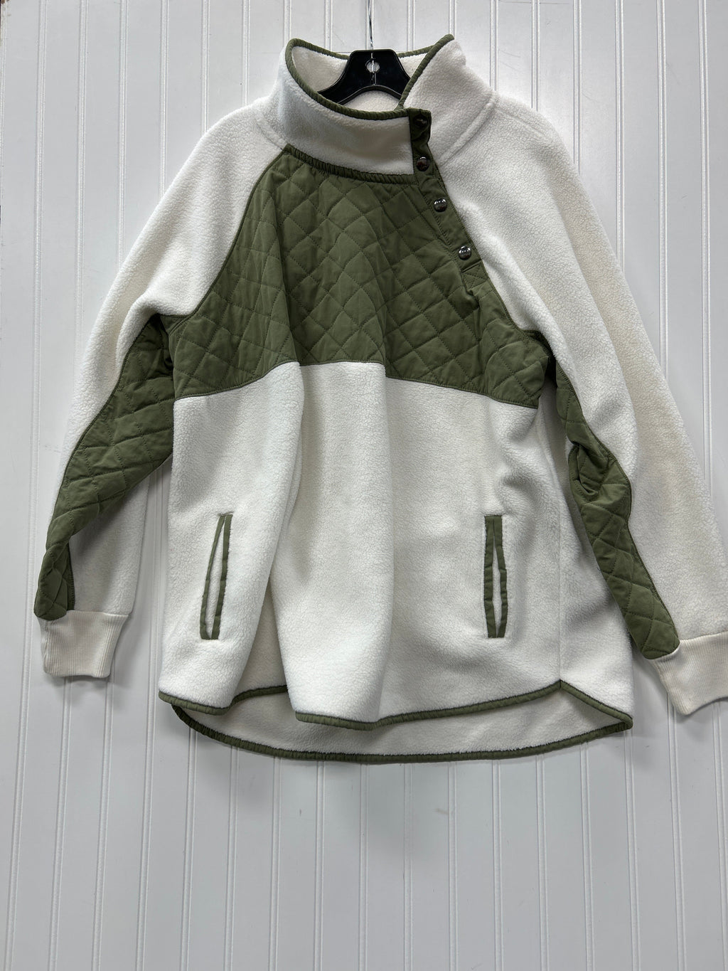 Jacket Fleece By Abercrombie And Fitch In Cream & Green, Size:Xl