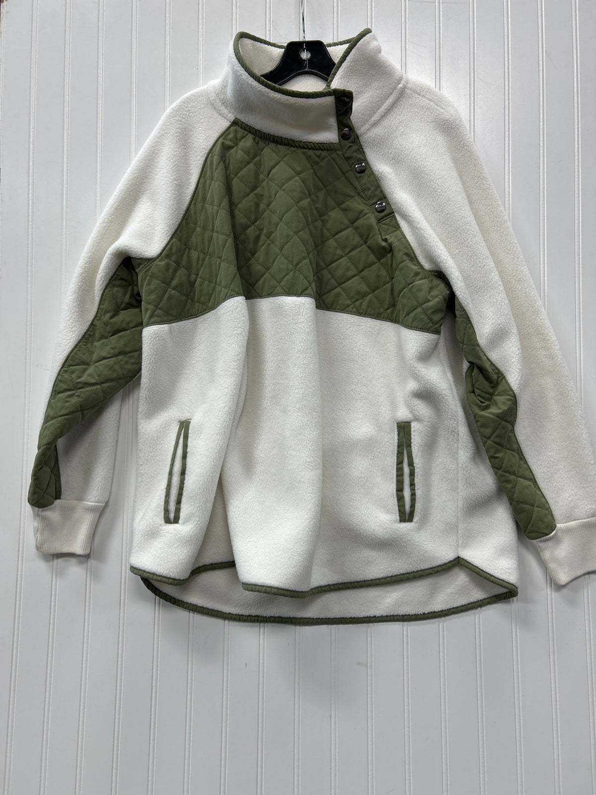 Jacket Fleece By Abercrombie And Fitch In Cream & Green, Size:Xl