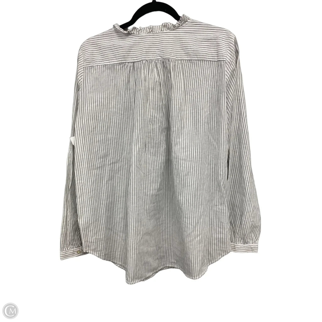 Blouse Long Sleeve By Loft In Grey & White, Size: M