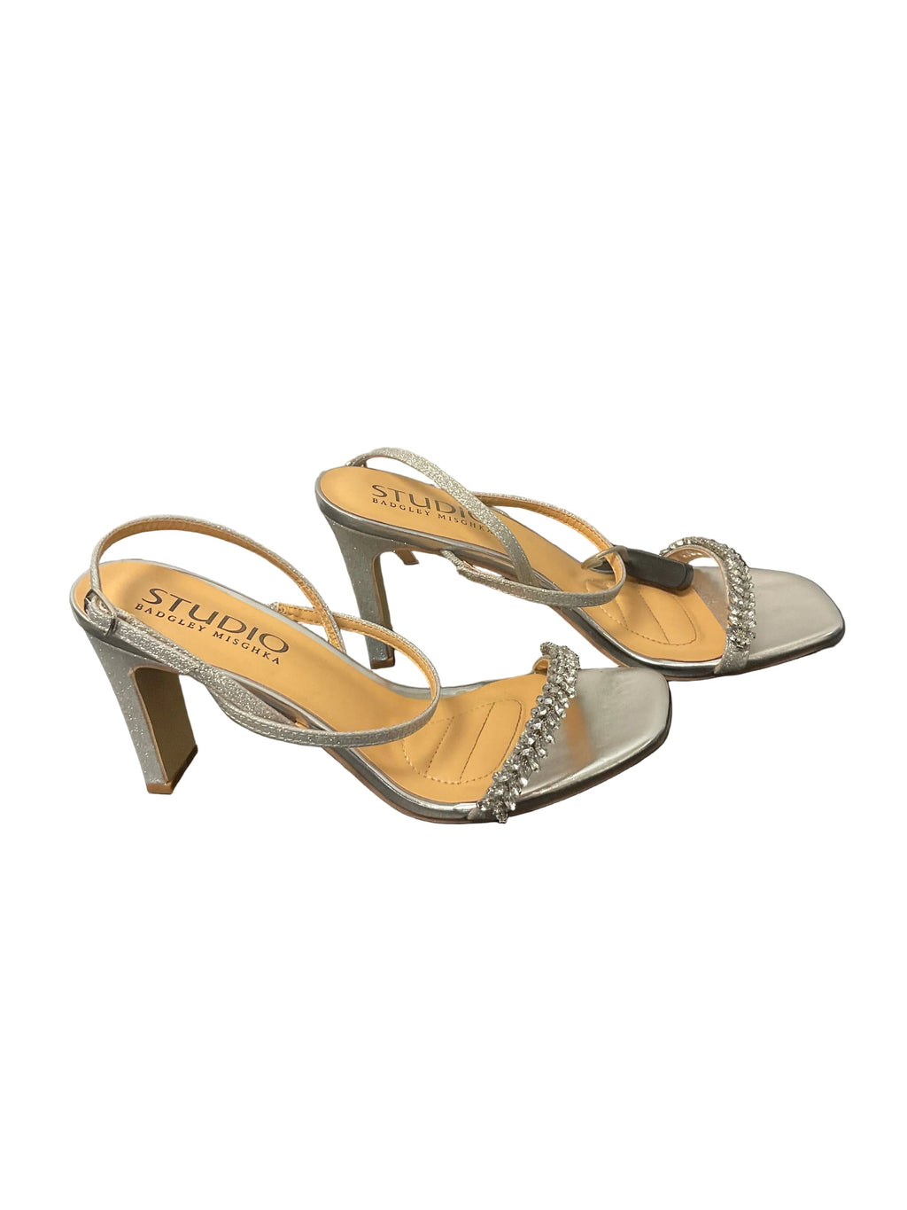 Shoes Heels Block By Badgley Mischka In Silver, Size: 8