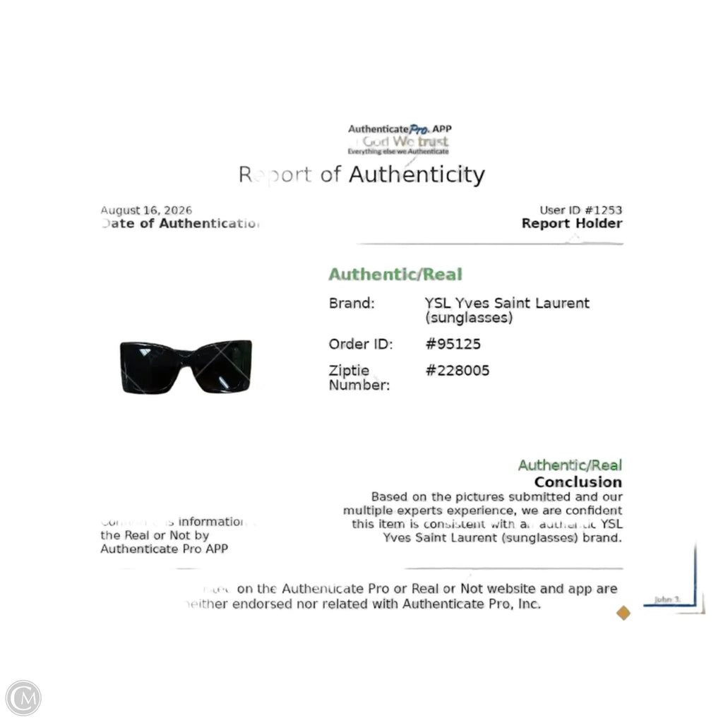 Sunglasses Luxury Designer By Yves Saint Laurent, Size: