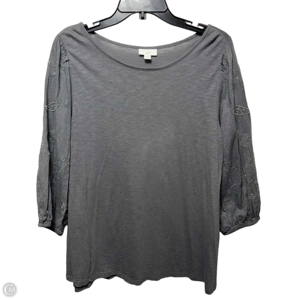 Embroidered Sleeve Top 3/4 Sleeve By J. Jill In Grey, Size: M