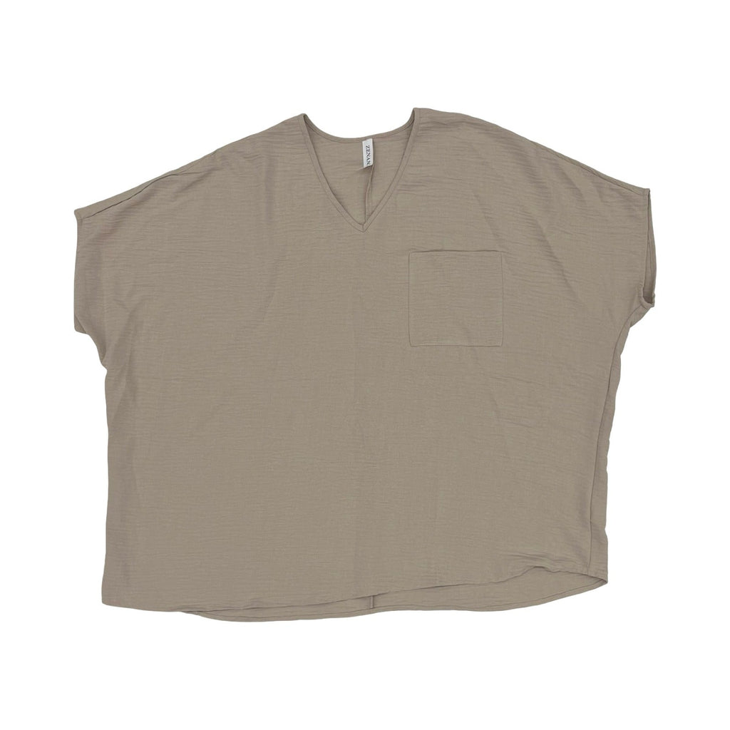 Blouse Ss By Zenana In Tan, Size:M