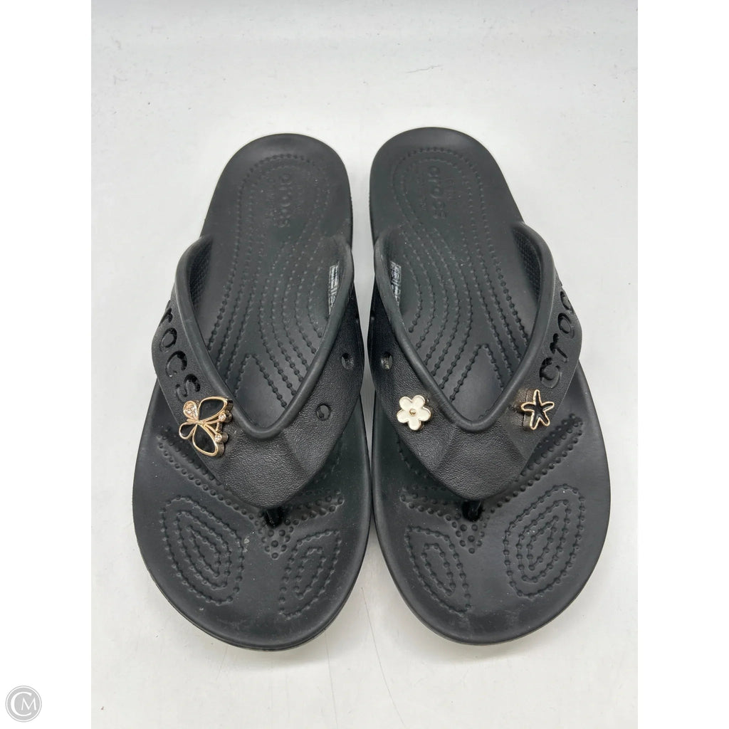 Sandals Flip Flops By Crocs In Black, Size: 7