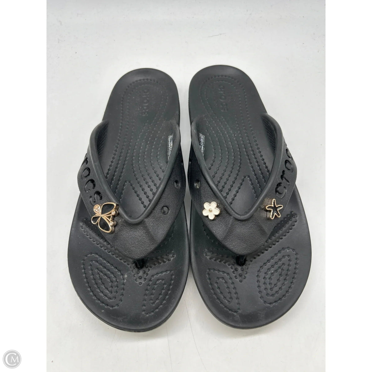 Sandals Flip Flops By Crocs In Black, Size: 7