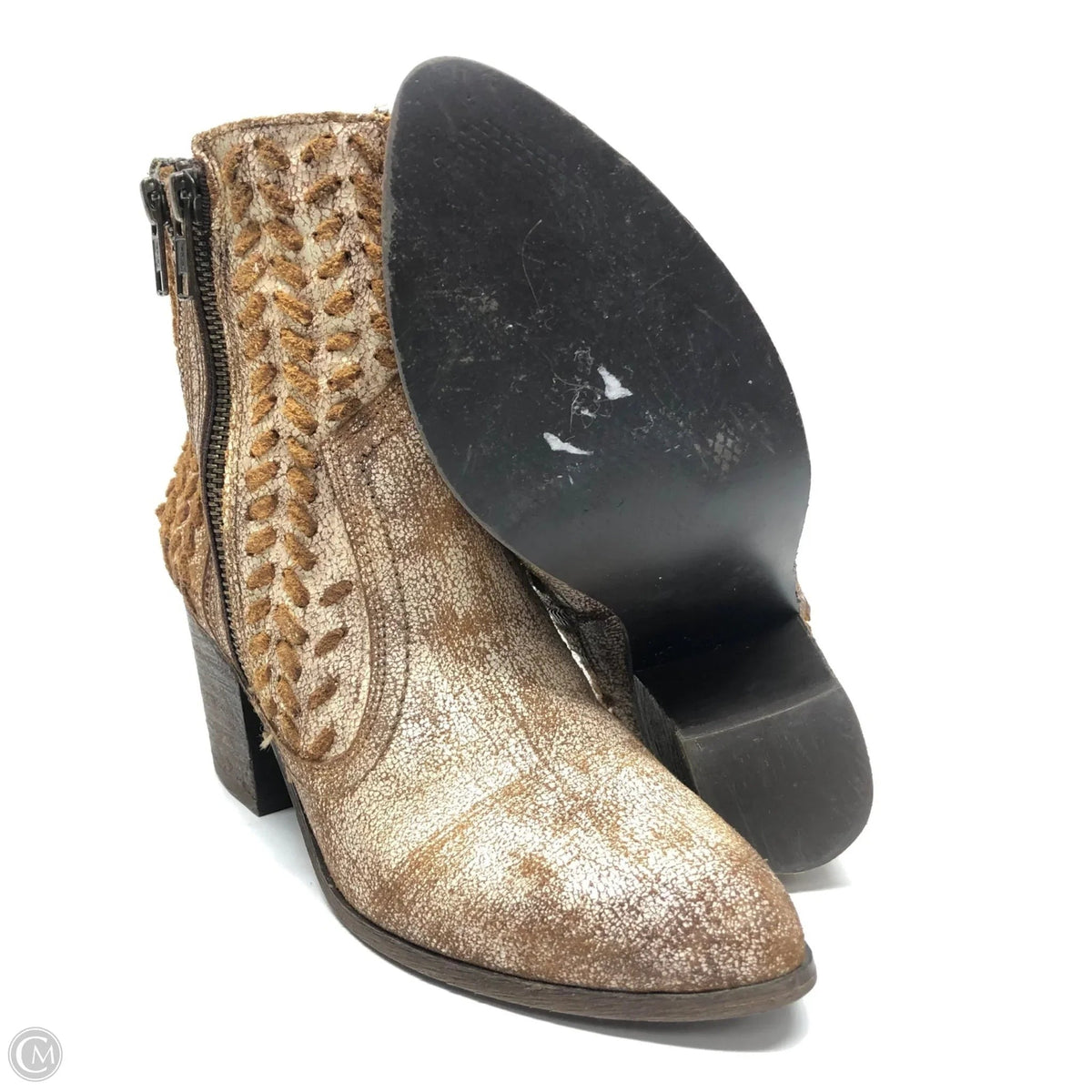 Boots Ankle Heels By Circle G In Cream & Tan, Size: 6.5