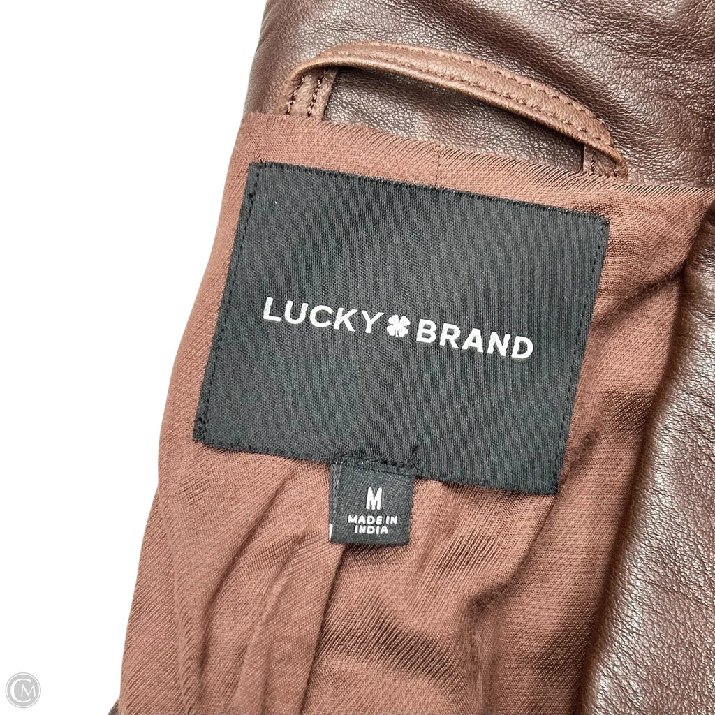 Jacket Moto Leather By Lucky Brand In Brown, Size: M