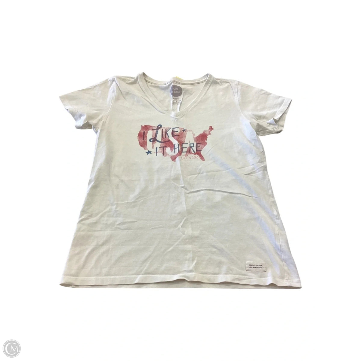 Top Short Sleeve By Life Is Good In Blue & Red & White, Size: M