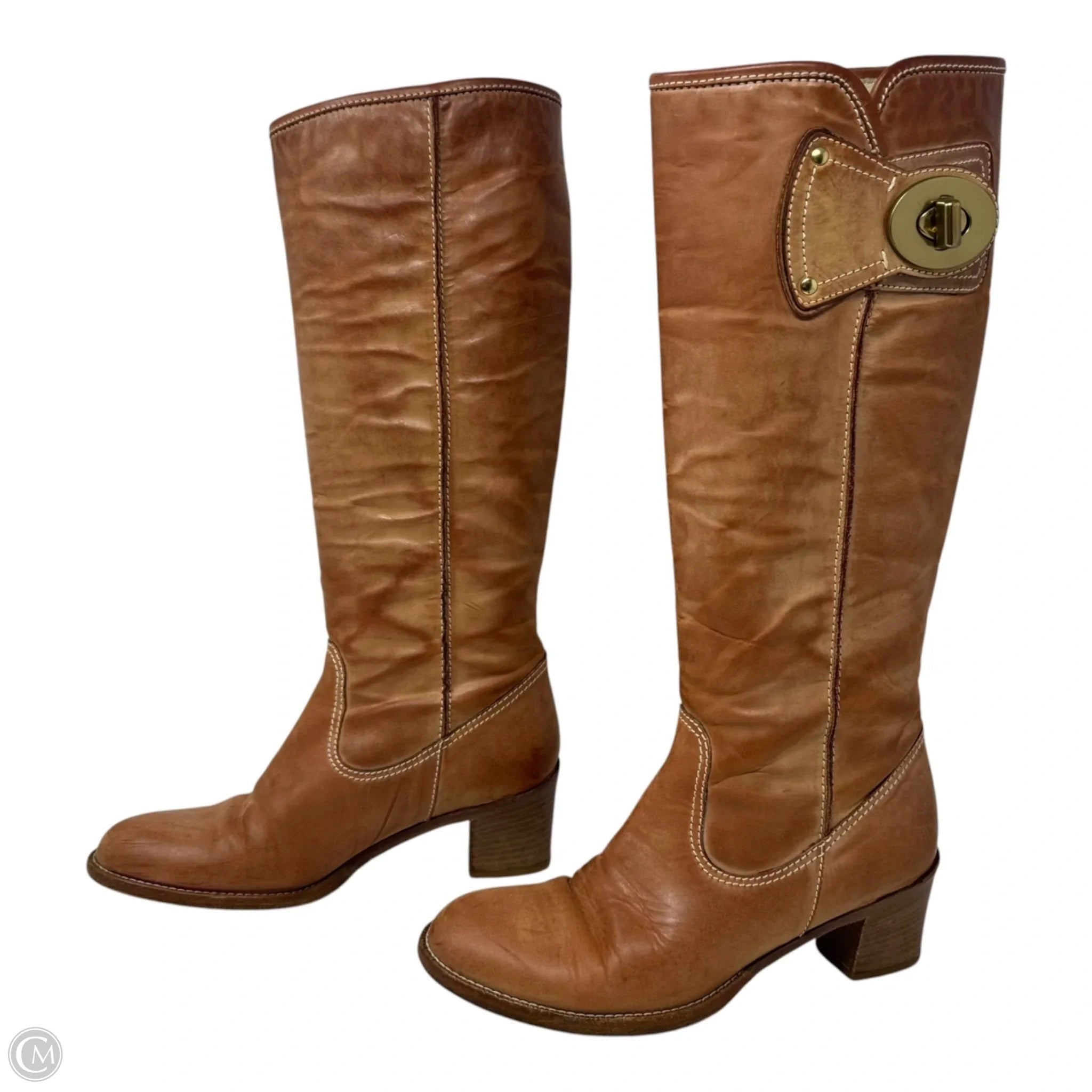 AS IS Sara Turnlock Boots Designer By Coach In Tan, Size: 6
