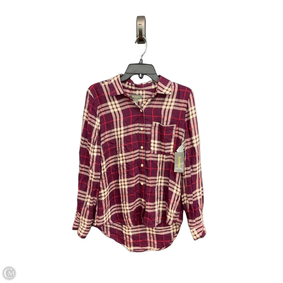 Blouse Long Sleeve By Style And Company In Plaid Pattern, Size: S